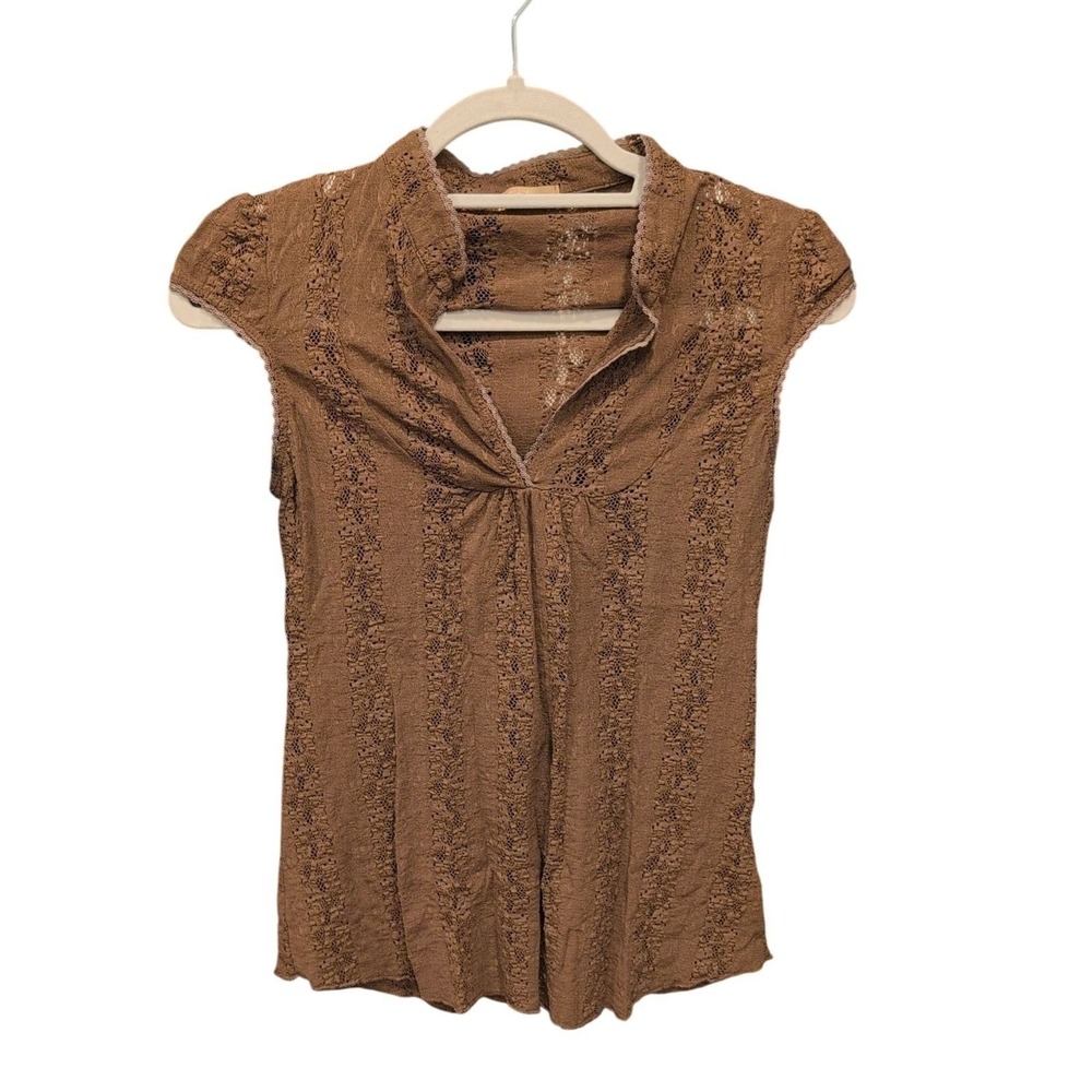 Y2K VINTAGE F21 FOREVER 21 BROWN LACE SHEER BABY DOLL TOP PAPER TAG FAIRY MEDIUM